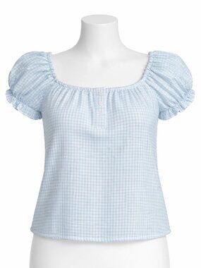 NEW💠Large Jolie & Joy Womens Women’s Striped Puffed Sleeves Crop Top White Blue